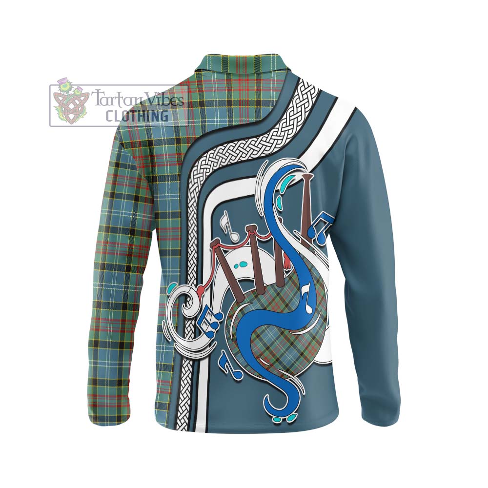 Tartan Vibes Clothing Cathcart Tartan Long Sleeve Polo Shirt with Epic Bagpipe Style