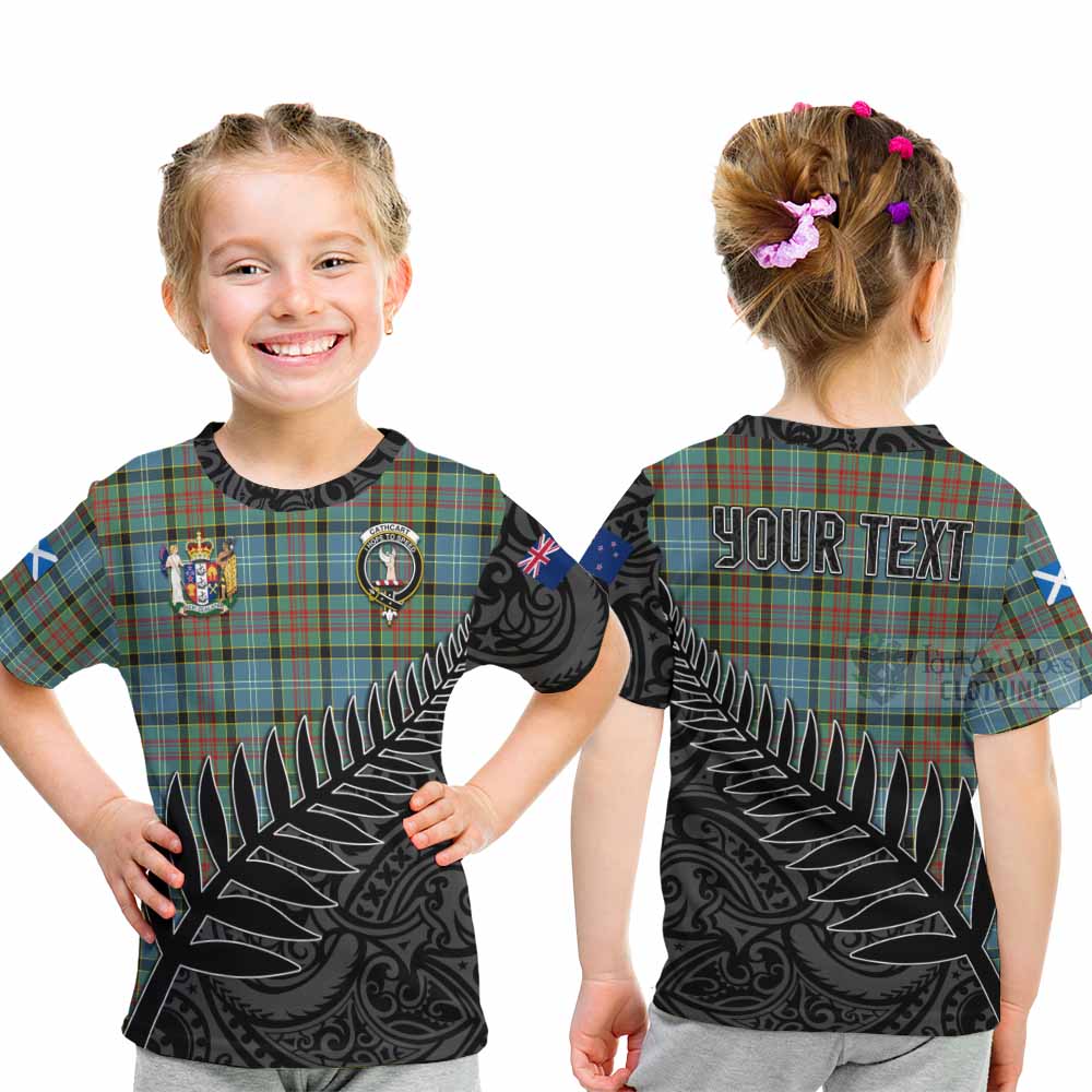 Tartan Vibes Clothing Cathcart Crest Tartan Kid T-Shirt with New Zealand Silver Fern Half Style