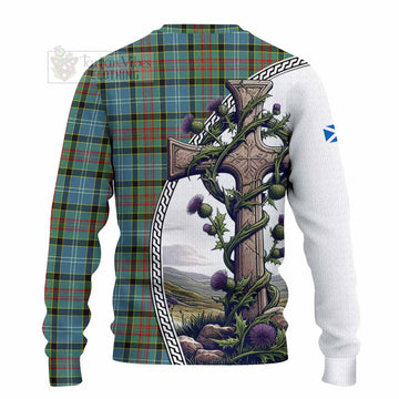 Cathcart Tartan Knitted Sweater with Family Crest and St. Andrew's Cross Accented by Thistle Vines