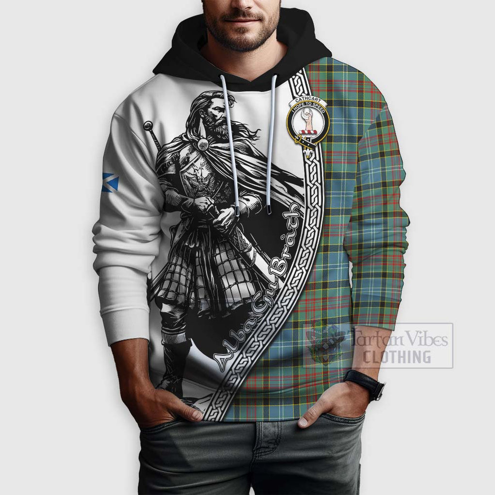 Tartan Vibes Clothing Cathcart Tartan Clan Crest Hoodie with Highlander Warrior Celtic Style