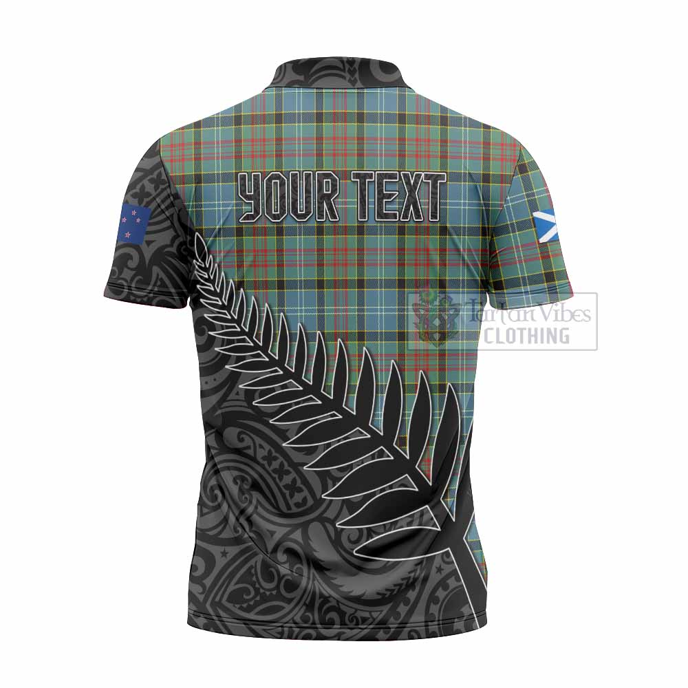 Tartan Vibes Clothing Cathcart Crest Tartan Zipper Polo Shirt with New Zealand Silver Fern Half Style