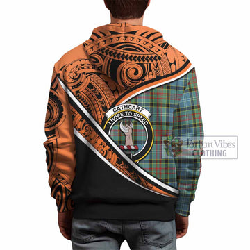 Cathcart Crest Tartan Hoodie with Polynesian Vibes Style - Orange Version