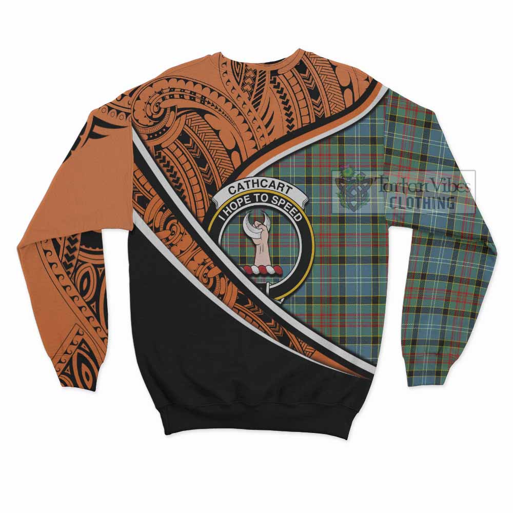 Tartan Vibes Clothing Cathcart Crest Tartan Sweatshirt with Maori Tattoo Style - Orange Version