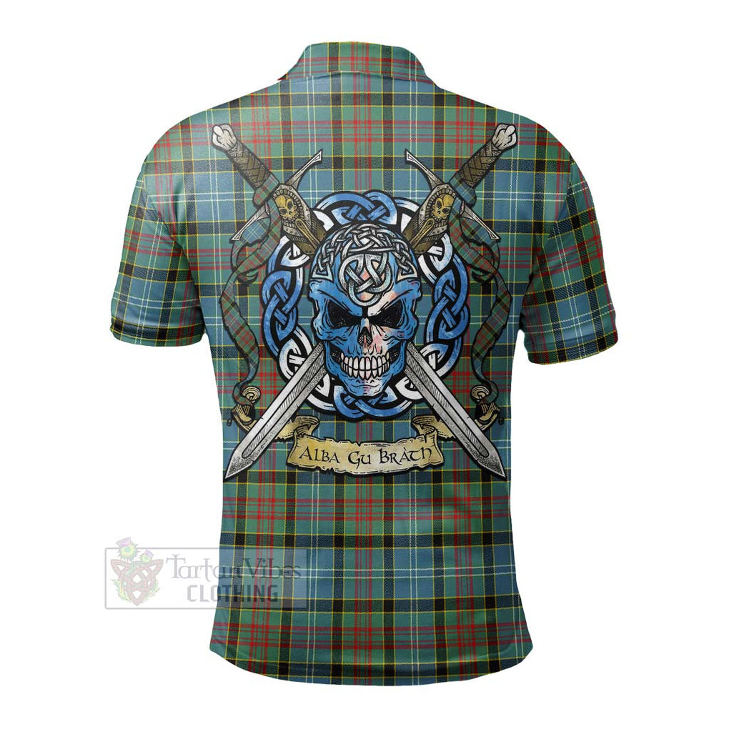 Tartan Vibes Clothing Cathcart Tartan Polo Shirt with Family Crest Celtic Skull Style