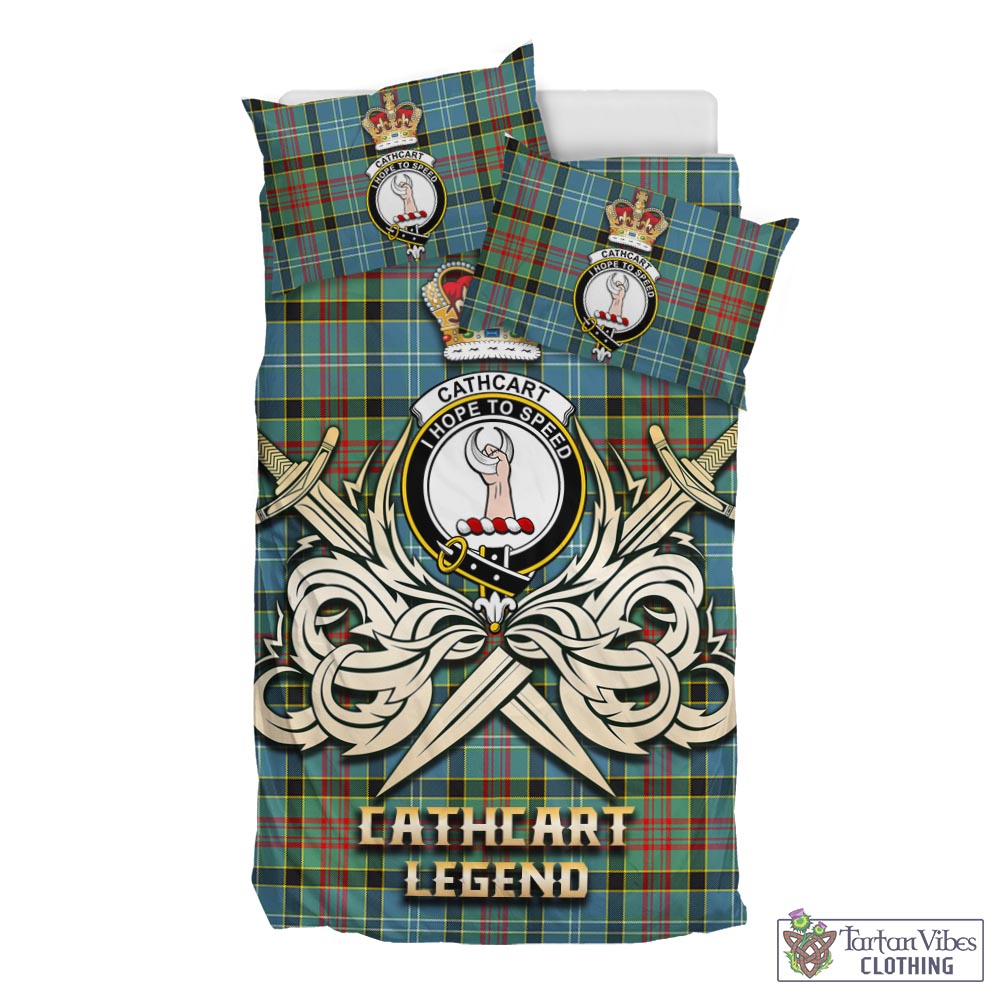 Tartan Vibes Clothing Cathcart Tartan Bedding Set with Clan Crest and the Golden Sword of Courageous Legacy