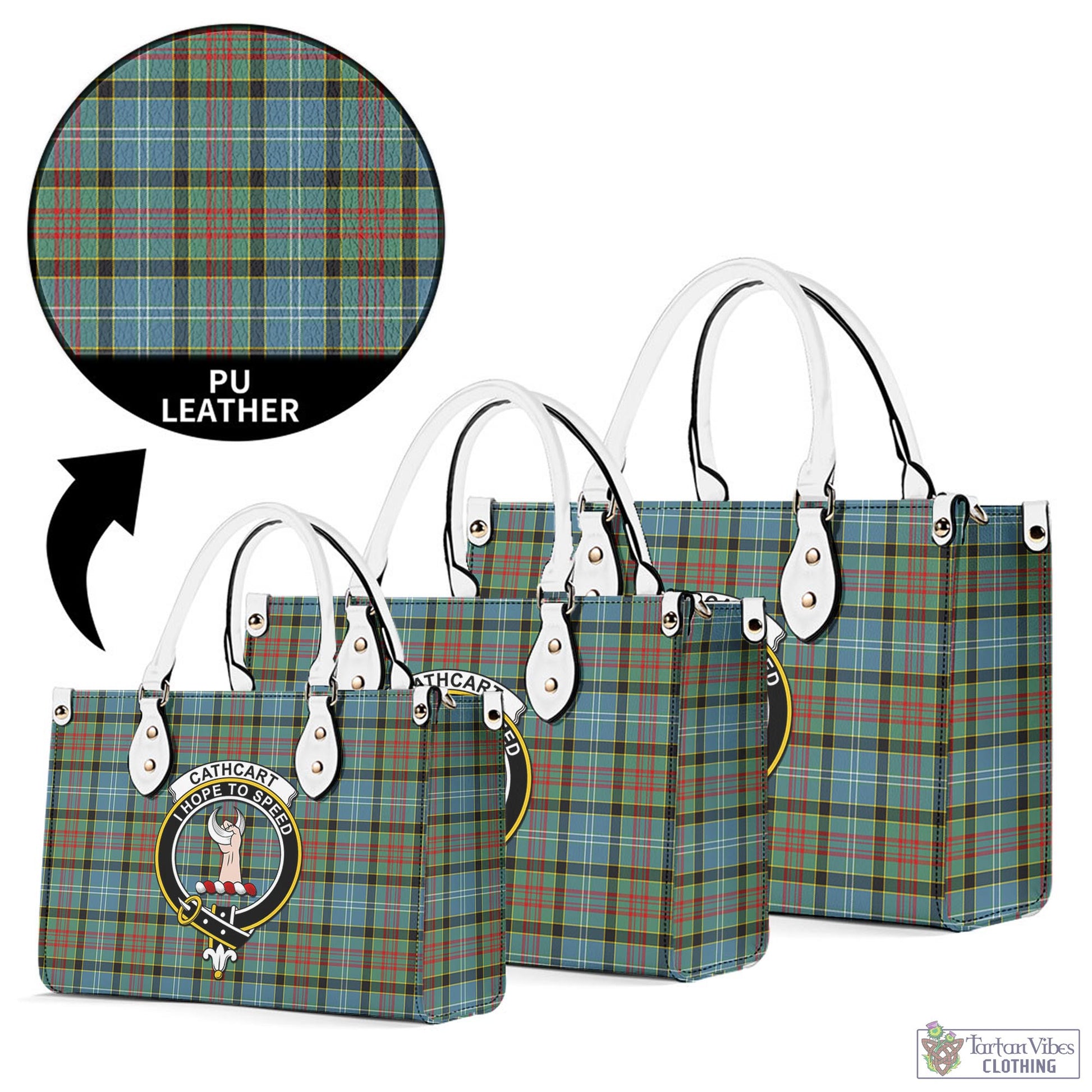 Tartan Vibes Clothing Cathcart Tartan Luxury Leather Handbags with Family Crest