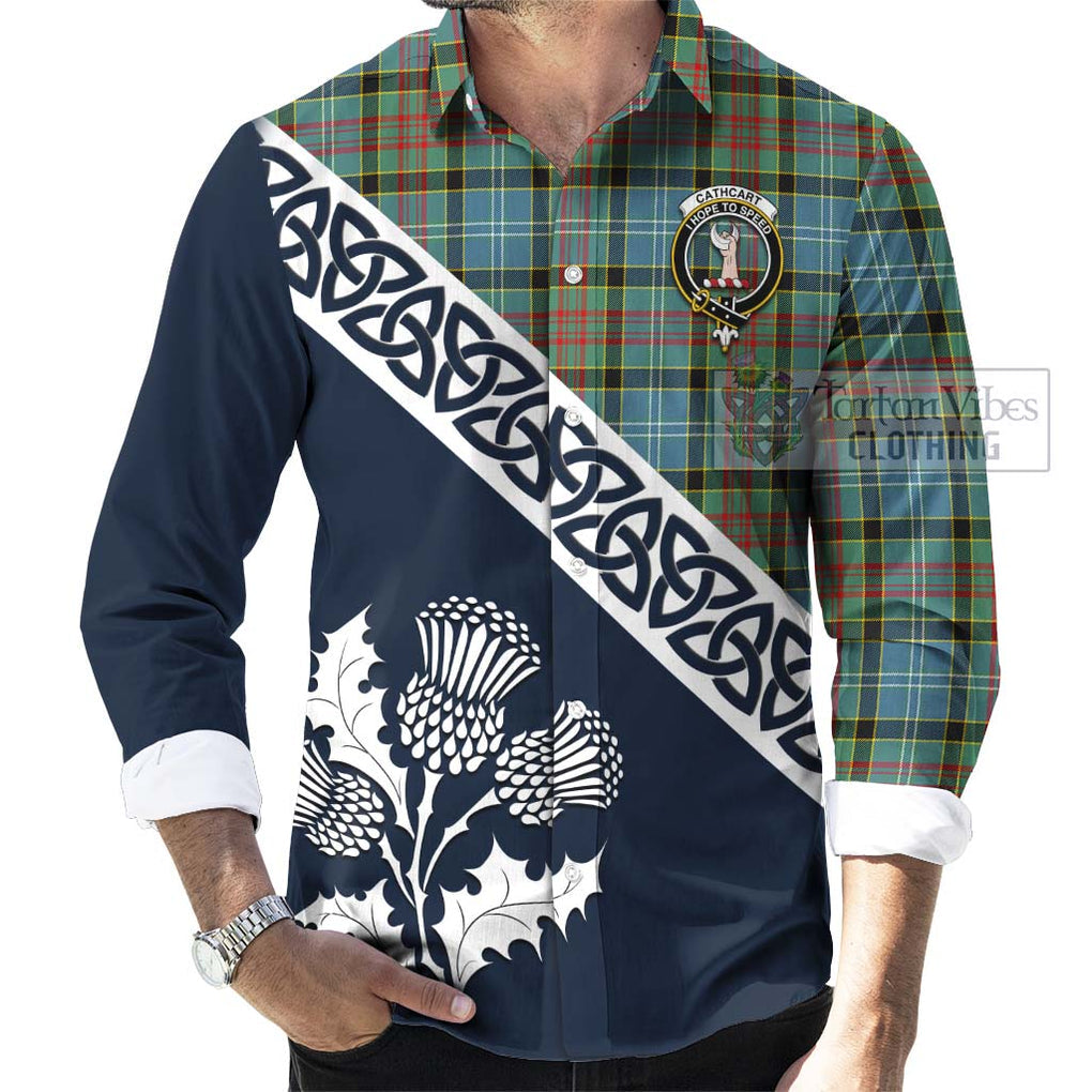 Tartan Vibes Clothing Cathcart Tartan Long Sleeve Button Shirt Featuring Thistle and Scotland Map