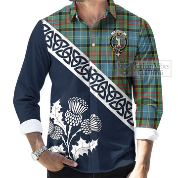 Cathcart Tartan Long Sleeve Button Shirt Featuring Thistle and Scotland Map