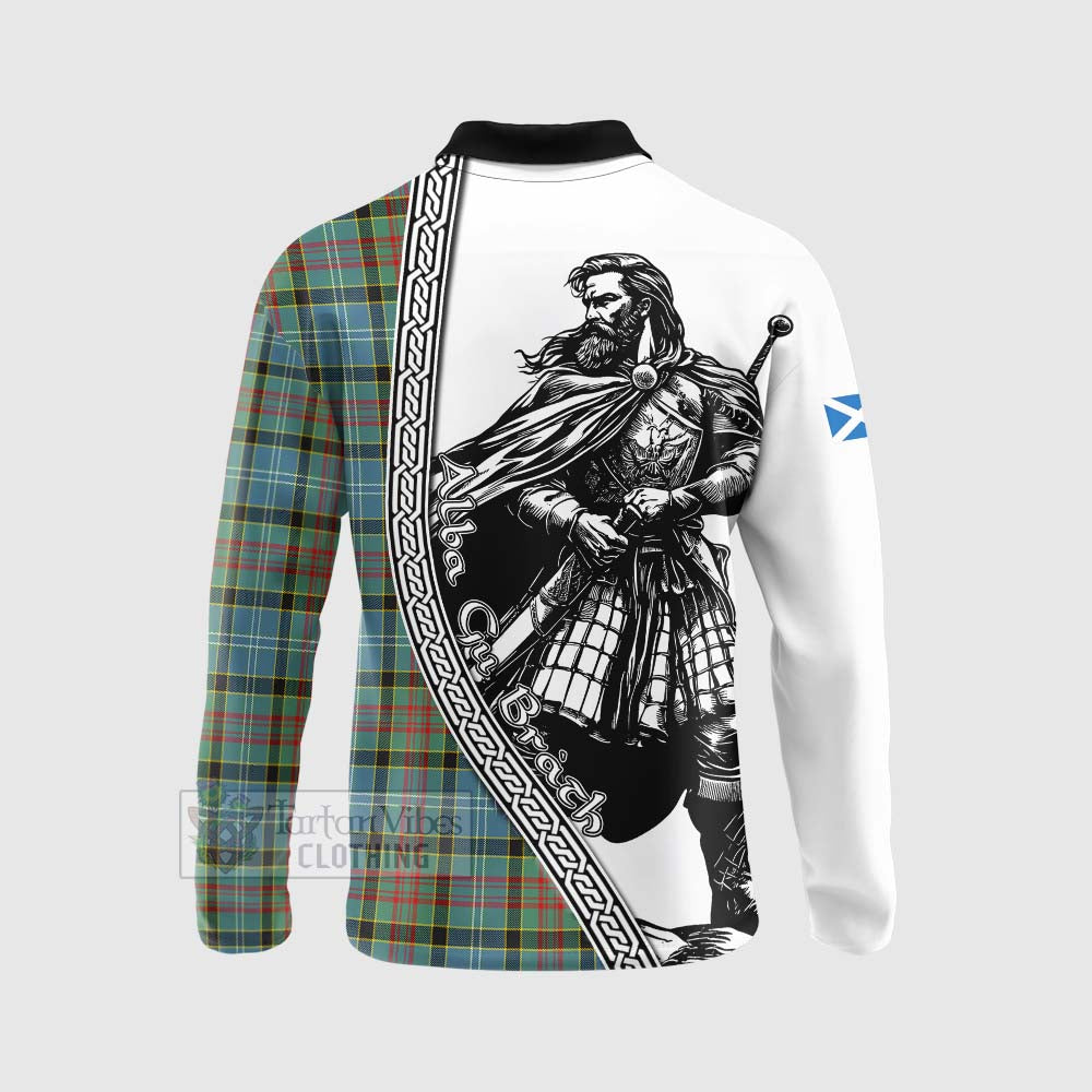 Tartan Vibes Clothing Cathcart Tartan Clan Crest Long Sleeve Polo Shirt with Highlander Warrior Celtic Style