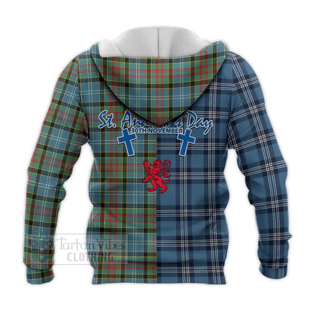 Tartan Vibes Clothing Cathcart Tartan Knitted Hoodie Happy St. Andrew's Day Half Tartan Style