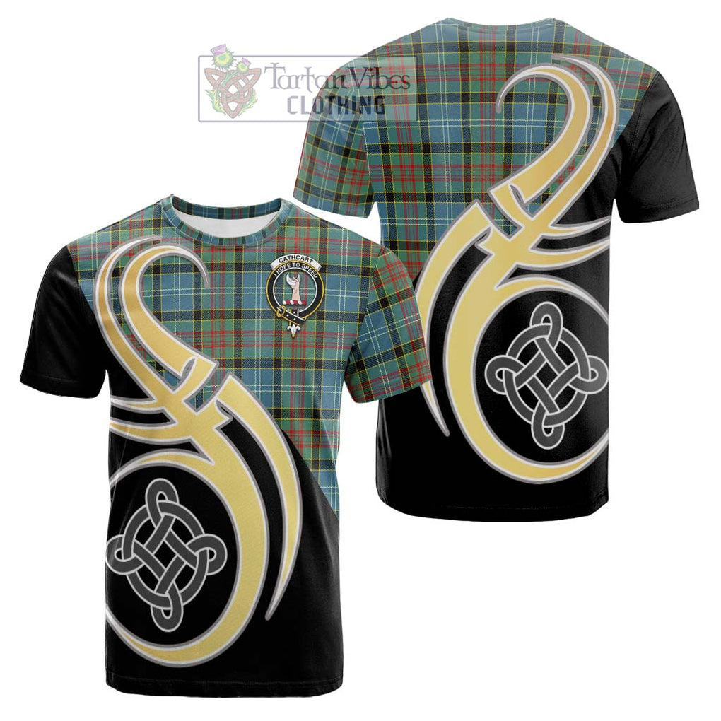 Tartan Vibes Clothing Cathcart Tartan Cotton T-shirt with Family Crest and Celtic Symbol Style