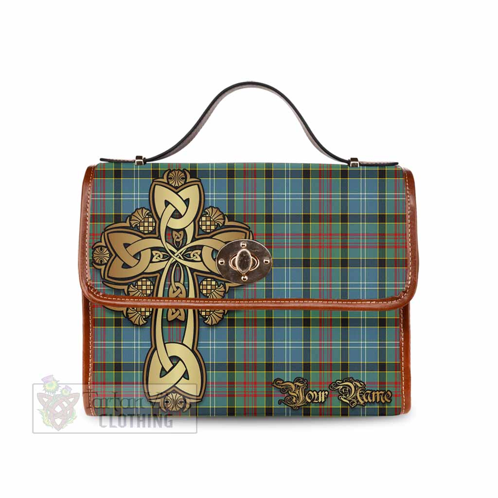 Tartan Vibes Clothing Cathcart Tartan Waterproof Canvas Bag Golden Thistle Celtic Cross Style