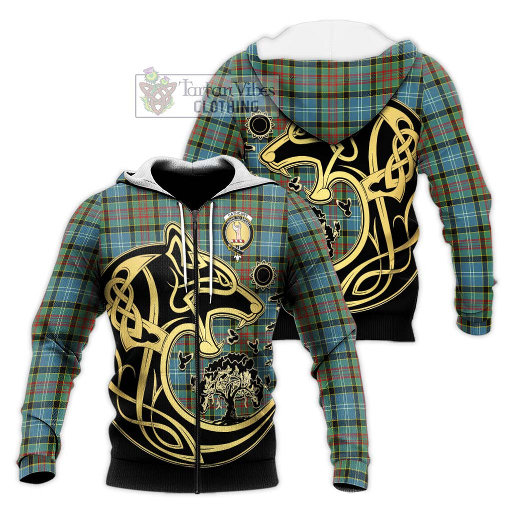 Cathcart Tartan Knitted Hoodie with Family Crest Celtic Wolf Style Unisex Knitted Zip Hoodie - Tartan Vibes Clothing