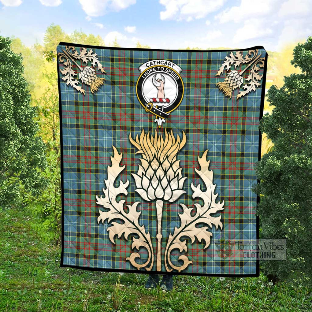 Tartan Vibes Clothing Cathcart Tartan Quilt with Family Crest and Golden Thistle Style