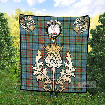 Cathcart Tartan Quilt with Family Crest and Golden Thistle Style