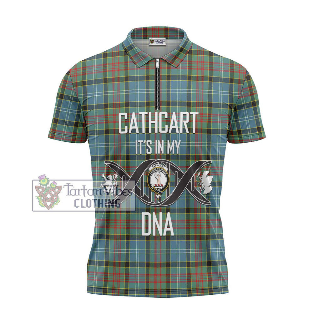 Cathcart Tartan Zipper Polo Shirt with Family Crest DNA In Me Style - Tartanvibesclothing Shop