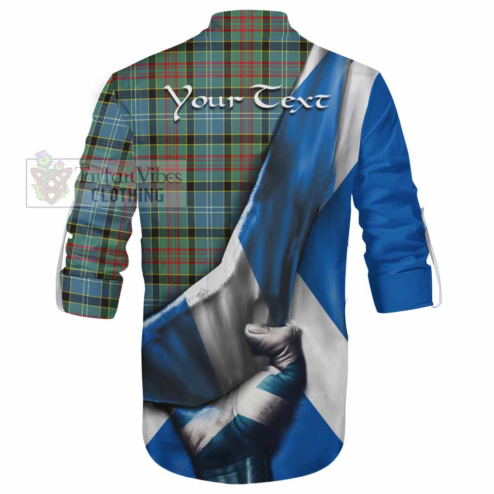 Tartan Vibes Clothing Cathcart Tartan Ghillie Kilt Shirt with Family Crest Scotland Patriotic Style