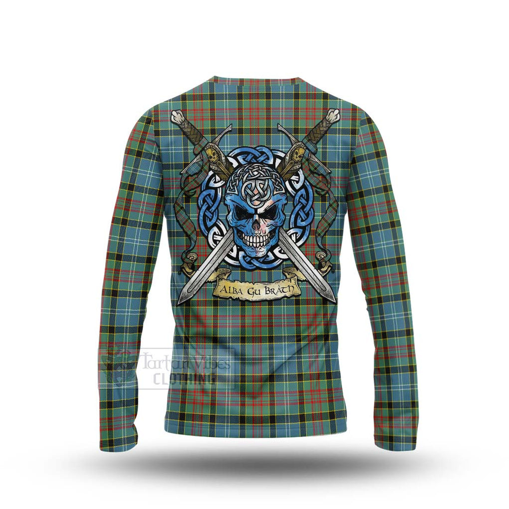 Tartan Vibes Clothing Cathcart Tartan Long Sleeve T-Shirt with Family Crest Celtic Skull Style