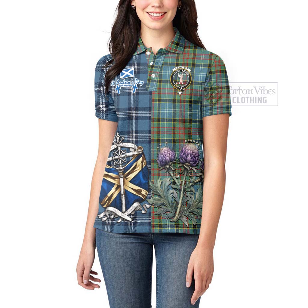 Tartan Vibes Clothing Cathcart Tartan Women's Polo Shirt Happy St. Andrew's Day Half Tartan Style