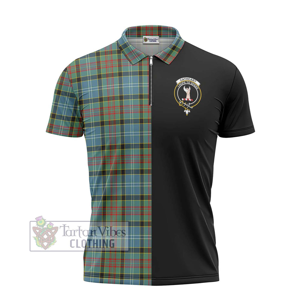 Cathcart Tartan Zipper Polo Shirt with Family Crest and Half Of Me Style - Tartanvibesclothing Shop