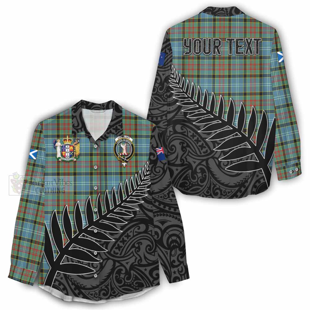 Tartan Vibes Clothing Cathcart Crest Tartan Women's Casual Shirt with New Zealand Silver Fern Half Style