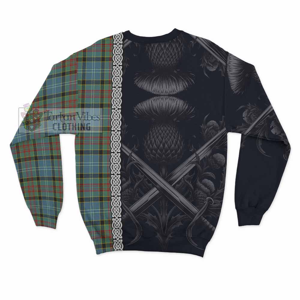 Tartan Vibes Clothing Cathcart Tartan Sweatshirt with Family Crest Cross Sword Thistle Celtic Vibes