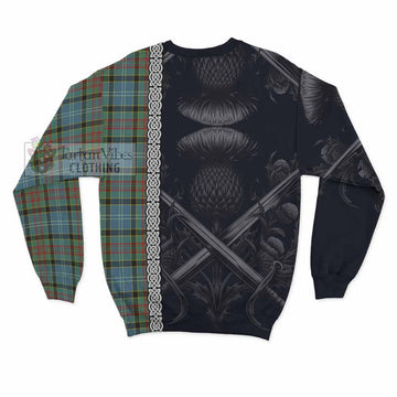 Cathcart Tartan Sweatshirt with Family Crest Cross Sword Thistle Celtic Vibes