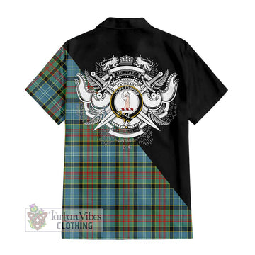 Cathcart Tartan Short Sleeve Button Shirt with Family Crest and Military Logo Style