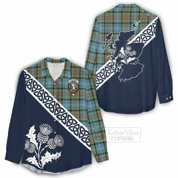 Cathcart Tartan Women's Casual Shirt Featuring Thistle and Scotland Map