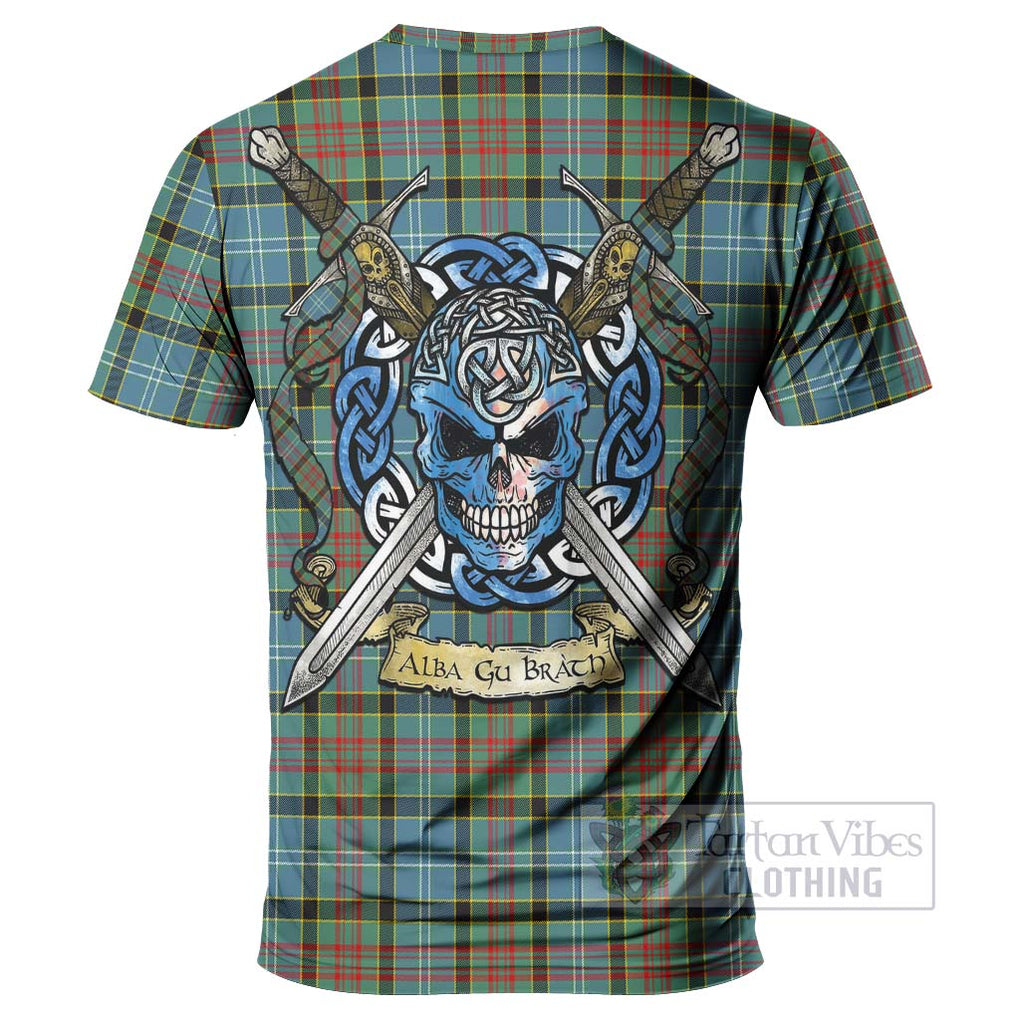 Tartan Vibes Clothing Cathcart Tartan T-Shirt with Family Crest Celtic Skull Style