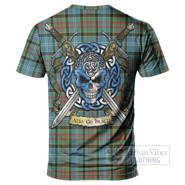 Cathcart Tartan T-Shirt with Family Crest Celtic Skull Style