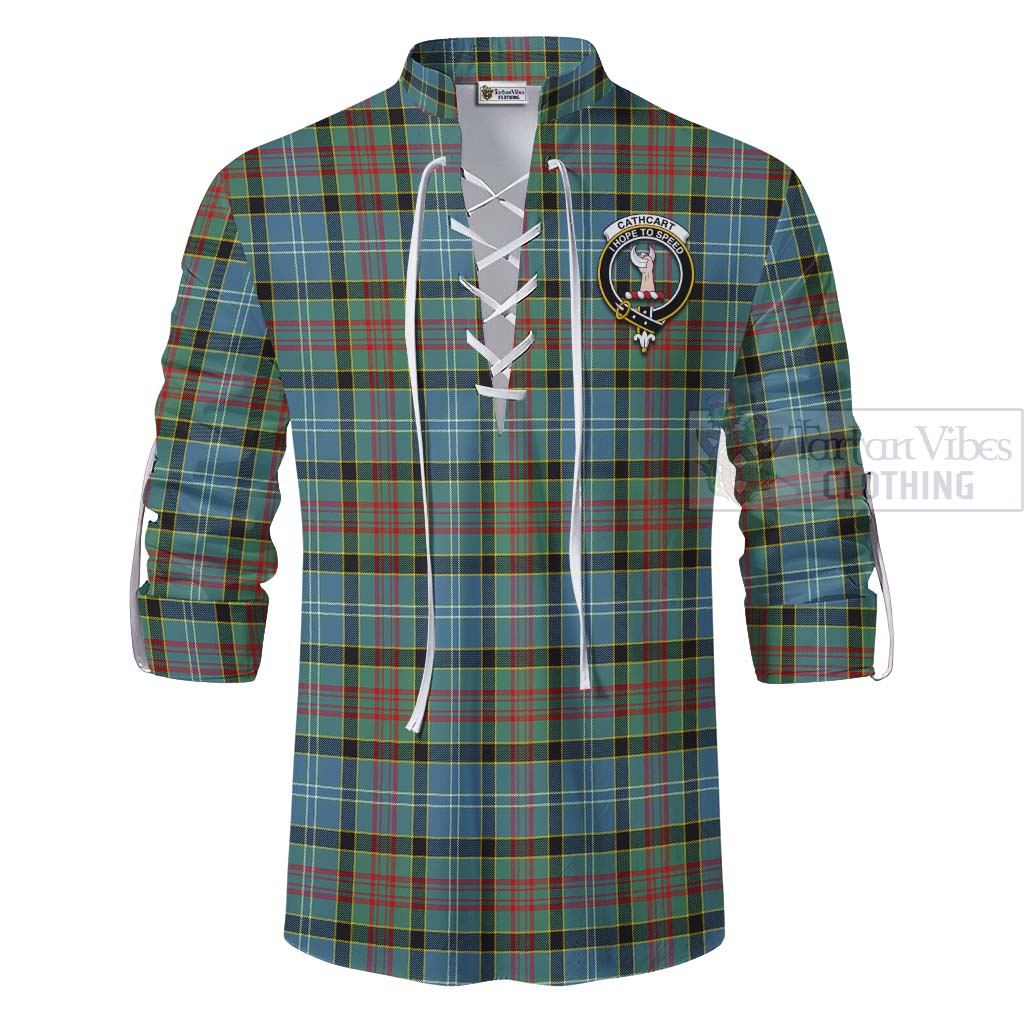 Tartan Vibes Clothing Cathcart Tartan Ghillie Kilt Shirt with Family Crest Celtic Skull Style