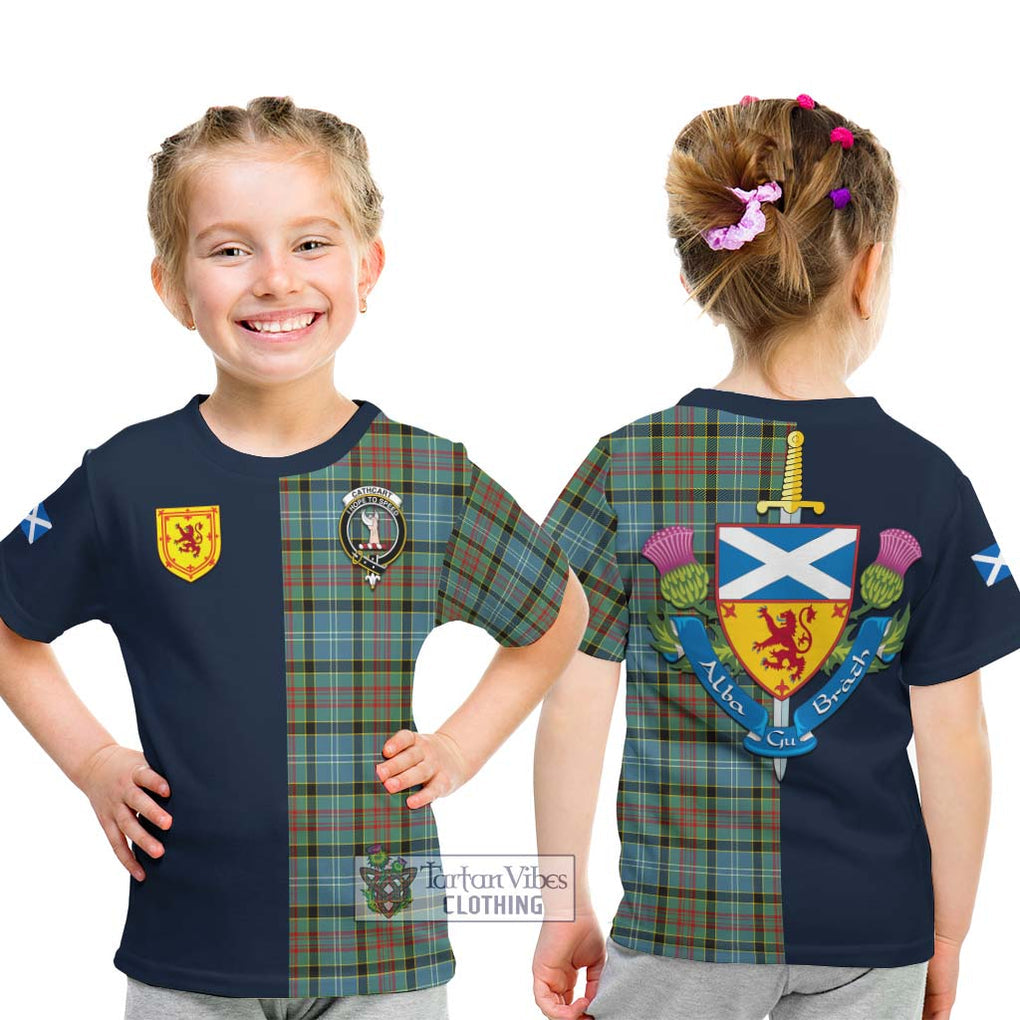 Tartan Vibes Clothing Cathcart Tartan Kid T-Shirt with Scottish Lion Royal Arm Half Style