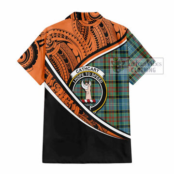 Cathcart Crest Tartan Short Sleeve Button Shirt with Polynesian Vibes Style - Orange Version