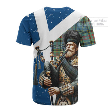 Cathcart Tartan Cotton T-shirt with Family Crest Scottish Bagpiper Vibes