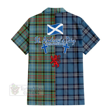 Cathcart Tartan Short Sleeve Button Shirt Happy St. Andrew's Day Half Tartan Style