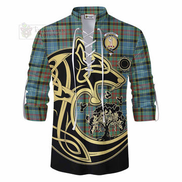 Cathcart Tartan Ghillie Kilt Shirt with Family Crest Celtic Wolf Style