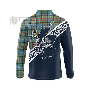 Cathcart Tartan Long Sleeve Polo Shirt Featuring Thistle and Scotland Map