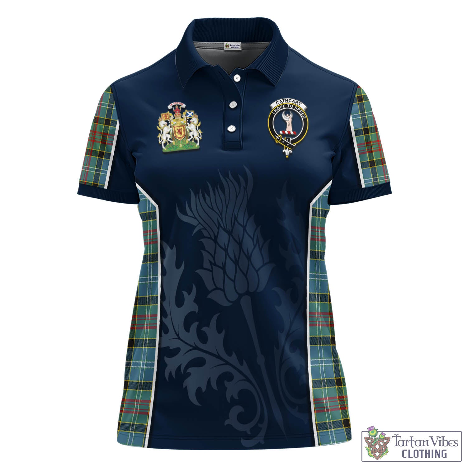 Tartan Vibes Clothing Cathcart Tartan Women's Polo Shirt with Family Crest and Scottish Thistle Vibes Sport Style