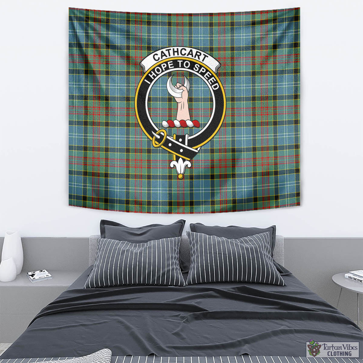 Tartan Vibes Clothing Cathcart Tartan Tapestry Wall Hanging and Home Decor for Room with Family Crest