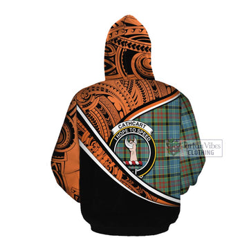 Cathcart Crest Tartan Cotton Hoodie with Polynesian Vibes Style - Orange Version