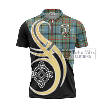 Cathcart Tartan Zipper Polo Shirt with Family Crest and Celtic Symbol Style