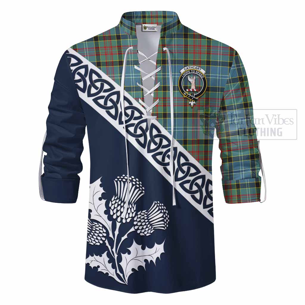 Tartan Vibes Clothing Cathcart Tartan Ghillie Kilt Shirt Featuring Thistle and Scotland Map