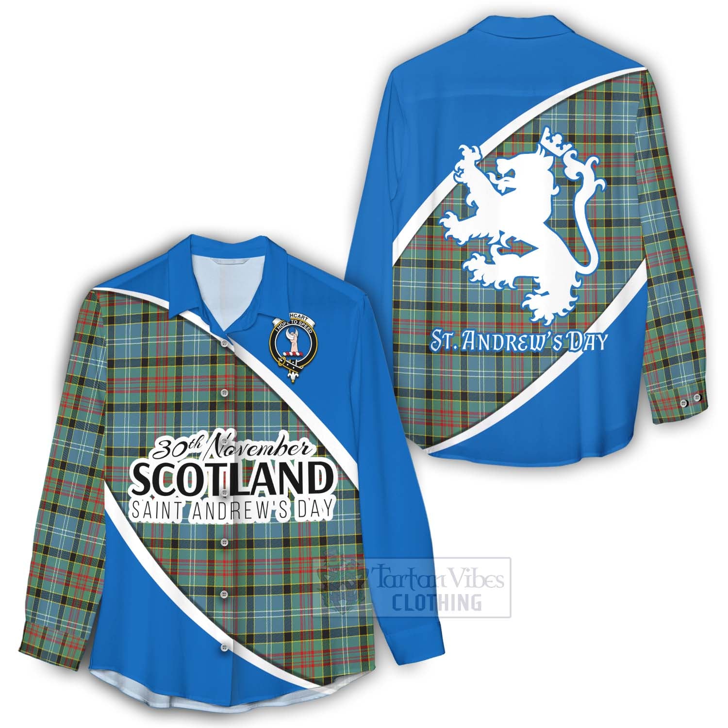 Tartan Vibes Clothing Cathcart Family Crest Tartan Women's Casual Shirt Celebrate Saint Andrew's Day in Style