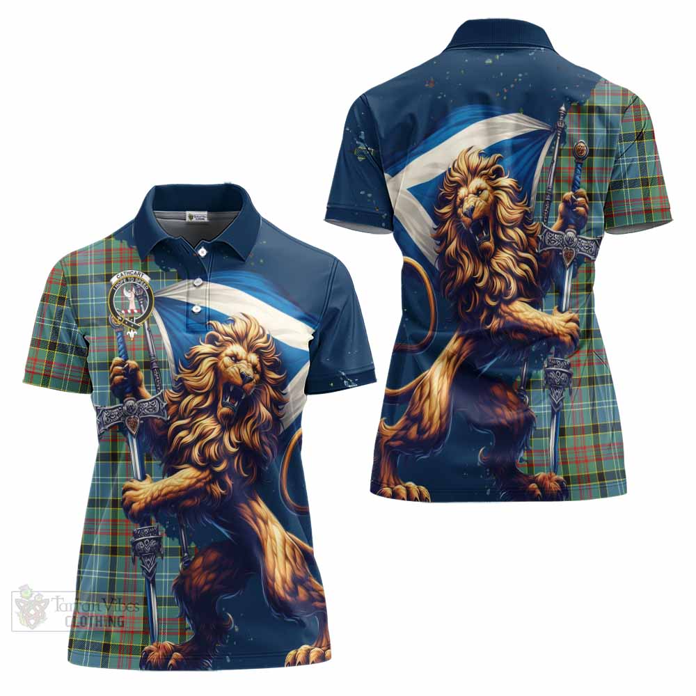 Tartan Vibes Clothing Cathcart Tartan Family Crest Women's Polo Shirt with Scottish Majestic Lion