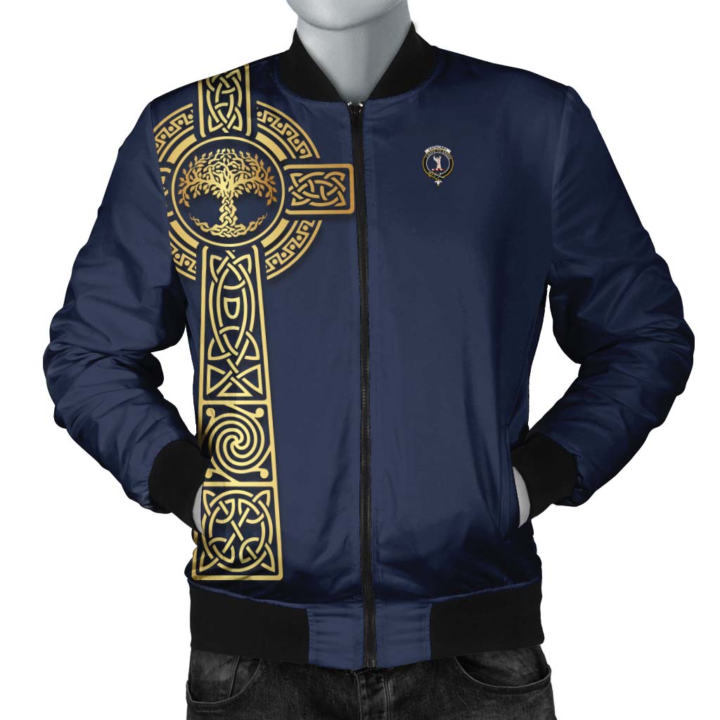 Cathcart Clan Bomber Jacket with Golden Celtic Tree Of Life Unisex Navy - Tartanvibesclothing