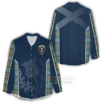 Cathcart Tartan Women's Casual Shirt with Family Crest and Scottish Thistle Vibes Sport Style