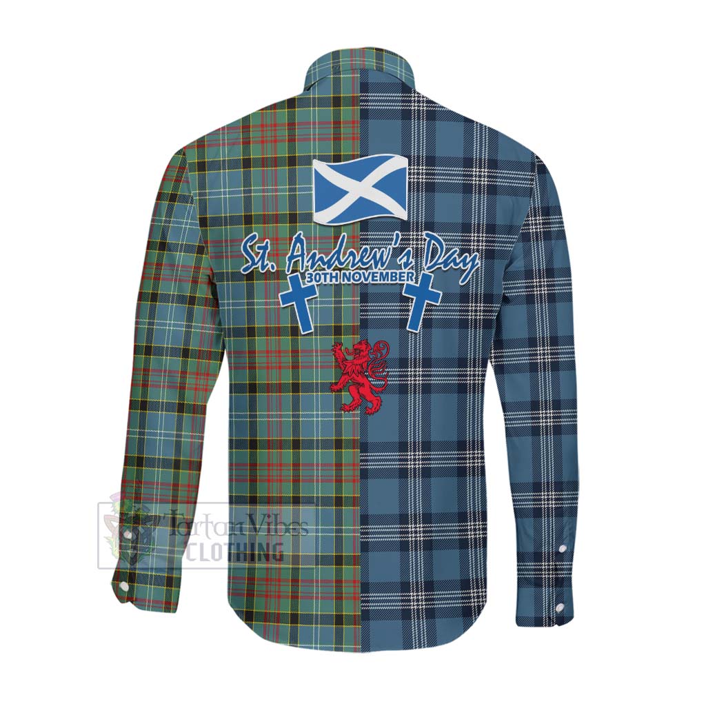 Tartan Vibes Clothing Cathcart Tartan Long Sleeve Button Shirt Happy St. Andrew's Day Half Tartan Style