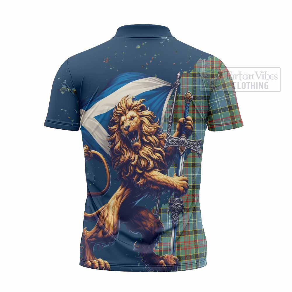 Tartan Vibes Clothing Cathcart Tartan Family Crest Zipper Polo Shirt with Scottish Majestic Lion