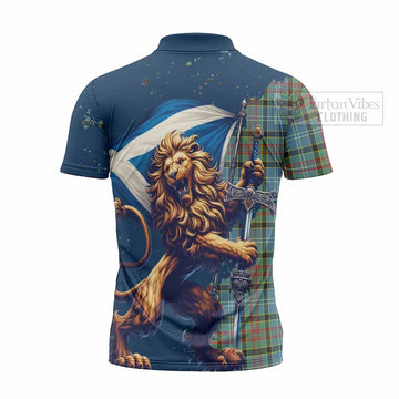 Cathcart Tartan Family Crest Zipper Polo Shirt with Scottish Majestic Lion